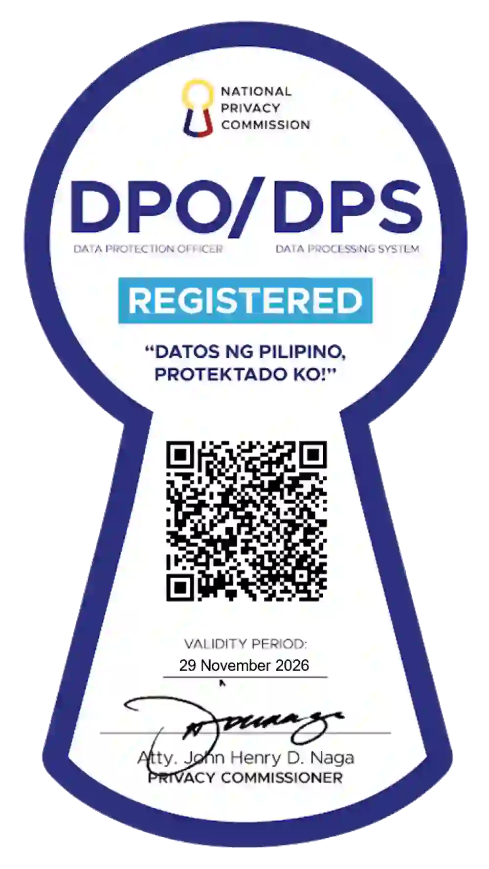 National Privacy Comission Certificate of Recognition Seal
